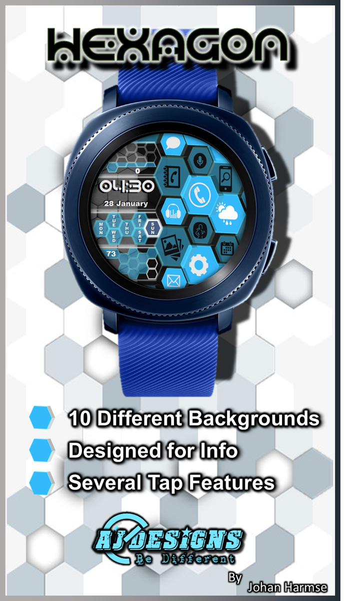 Samsunggear_s3's tweet photo. HEXAGON NOW AVAILABLE. Hexagons moves with Gyro. #gears3 #samsung #gears2 #gearwatchdesigner #hexagon #blue #watchmaker #watchface #smartwatch
Link on your phone for Samsung Gear App Store
https://t.co/8SasqYIe2J https://t.co/nwh66Ae7wf