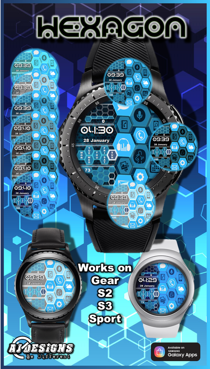 Samsunggear_s3's tweet photo. HEXAGON NOW AVAILABLE. Hexagons moves with Gyro. #gears3 #samsung #gears2 #gearwatchdesigner #hexagon #blue #watchmaker #watchface #smartwatch
Link on your phone for Samsung Gear App Store
https://t.co/8SasqYIe2J https://t.co/nwh66Ae7wf