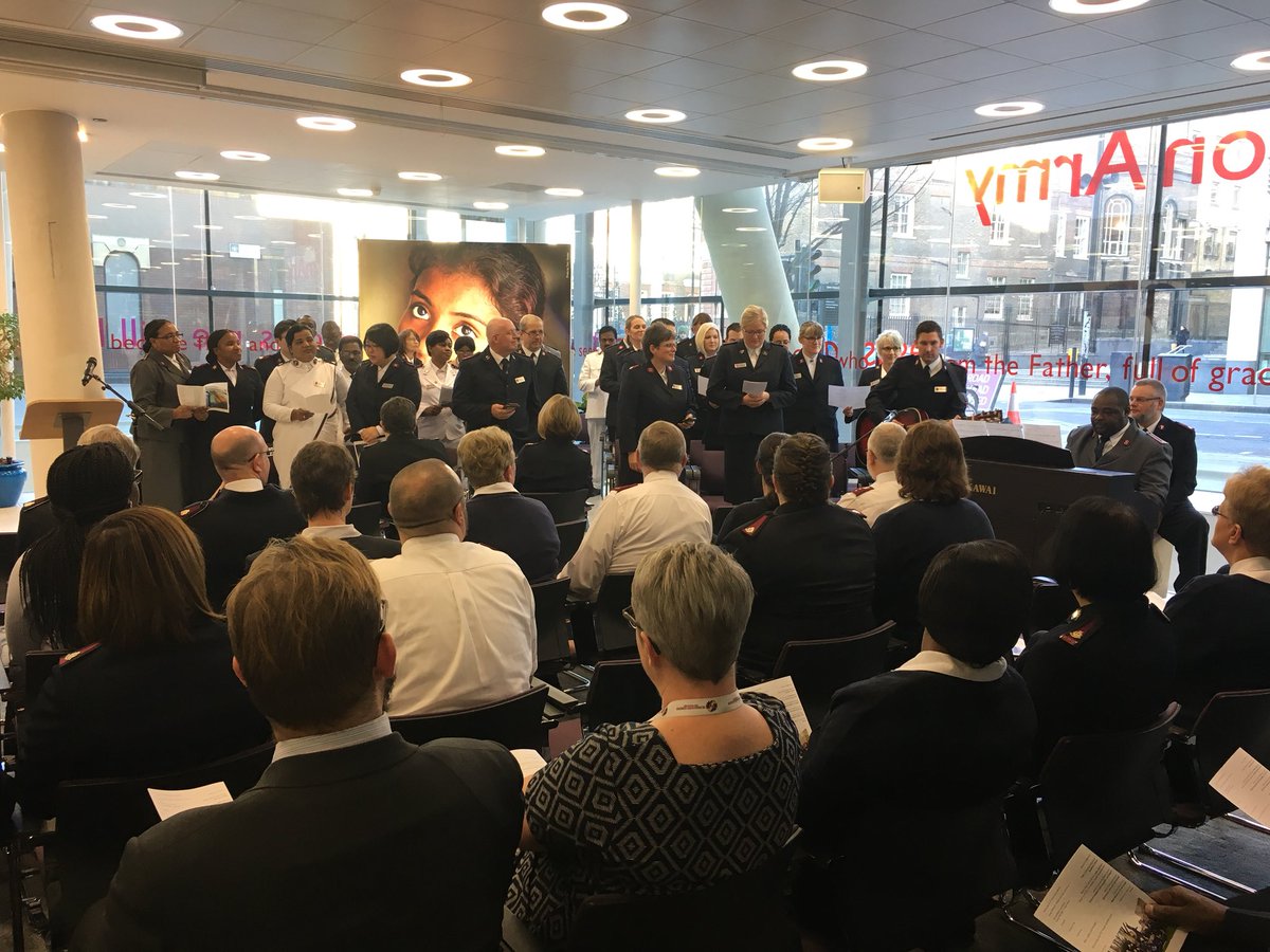 SalvArmyIHQ's tweet image. Delegates from the International College of Officers, comprising officers from around The Salvation Army world, lead worship at our International Headquarters in London.