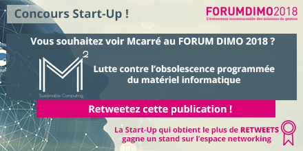 DIMOSoftware's tweet photo. [#FORUMDIMO] Faites gagner une place au FORUM DIMO 2018 à la start-up de votre choix ! Votez pour @McarreM2 en retweetant cette publication ! Découvrez les start-ups participantes et le règlement du concours : https://t.co/cQ8LtKXzNP https://t.co/V32WmyTt5X