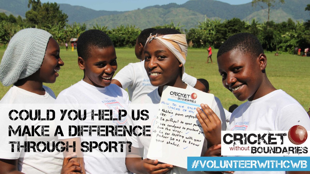 VOLUNTEER FOR CWB! 

Help tackle HIV through cricket 🏏
Innovative community-based intervention 🙌
Empowers young people &amp; their communities 💪

Seeking volunteers interested in community-based research, HIV, FGM &amp; connected fields. Please RT! 

Sign up: cricketwithoutboundaries.com/volunteer