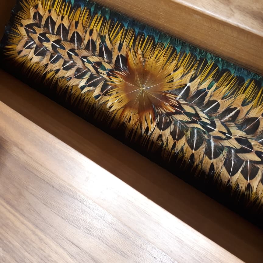 Chesh_woodwork's tweet photo. A sneak preview of some internal linings of #cheshire #gunboxes made by Tracy Telford @feathergamebirdsuk which will be on show at the #britishshootingshow  @necbirmingham 16th-18th of Feb.

#gameshooting #4x4 #hospitality #feathergamebirdsuk #featherartwork #fieldsports #shotgun https://t.co/jQwcMUXgw5