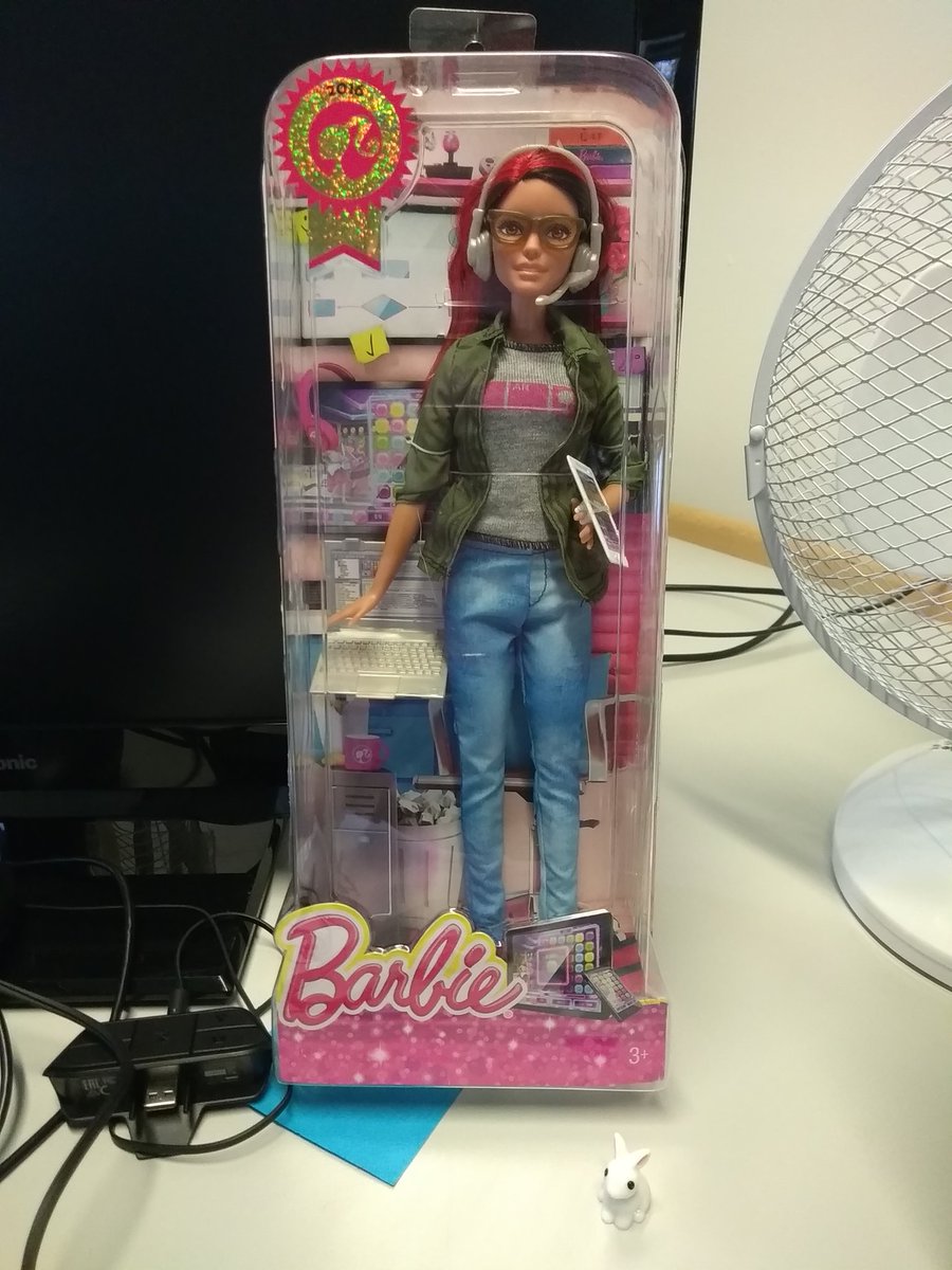 darthtelle's tweet photo. It took 3 months, but #GameDeveloperBarbie has finally joined me on my desk at work. ๐ป https://t.co/rVXstj71kj