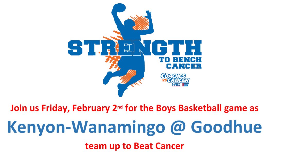 Tomorrow is our Coaches vs. Cancer game vs. K-W. We are asking all to wear purple as that is the color of all-cancer recognition. We'll have a special program, jerseys, and shoe laces to honor those families that are dealing with cancer. #goodhueschool