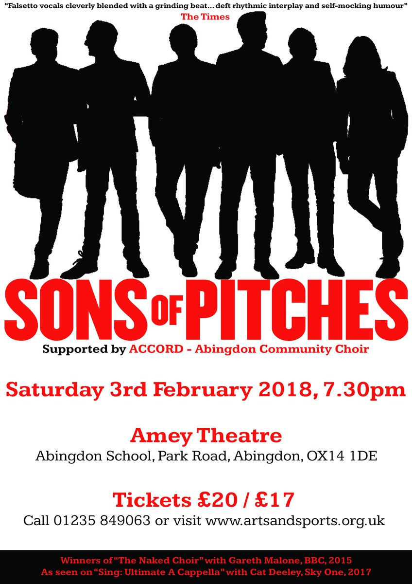 NEWS FLASH! We've just released a final few tickets for this Saturday's <a href="/TheSOPitches/">Sons of Pitches</a> concert at <a href="/AmeyTheatre/">Amey Theatre</a>. If you fancy a great night of live music this is for you. Just £20 (£17 concessions) each abingdonschool.savoysystems.co.uk/AbingdonSchool…