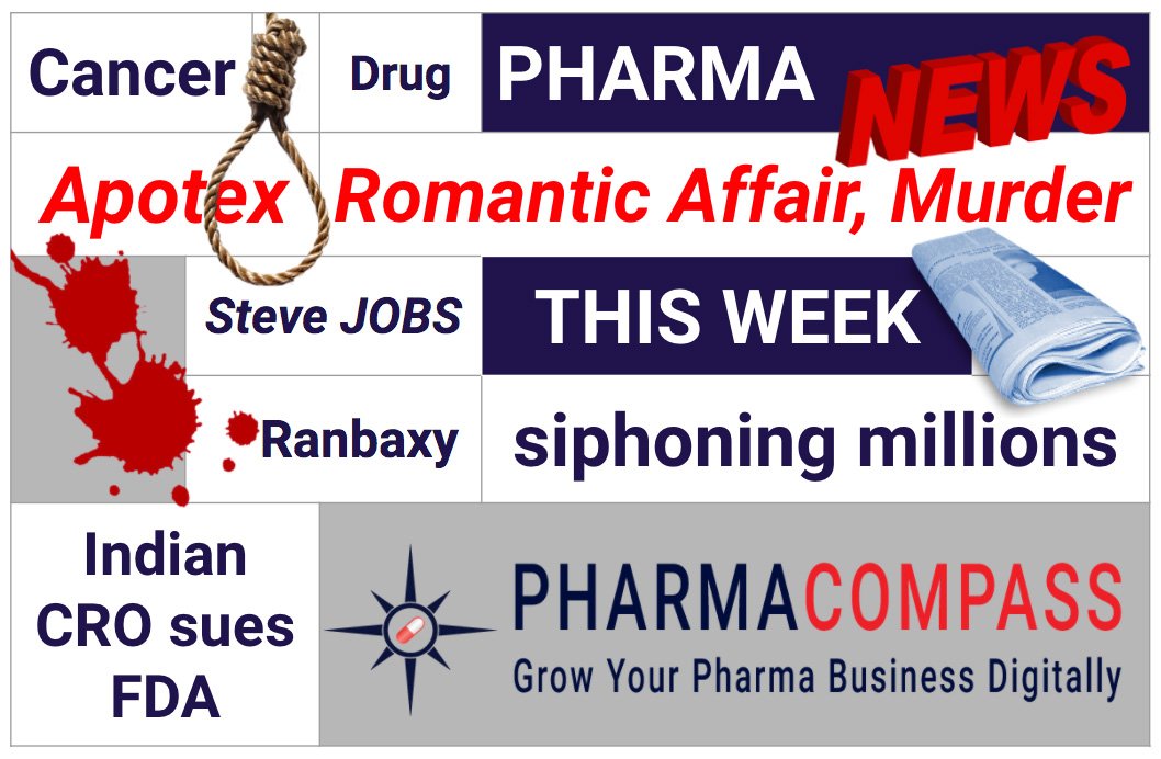 pharmacompass's tweet photo. Phispers This Week - Apotex’s founder was murdered, its president resigns; Daiichi to recover $551 million from Ranbaxy promoters; Indian CRO Semler sues USFDA &amp; more https://t.co/DwISFmPonX https://t.co/n61cWoSifx