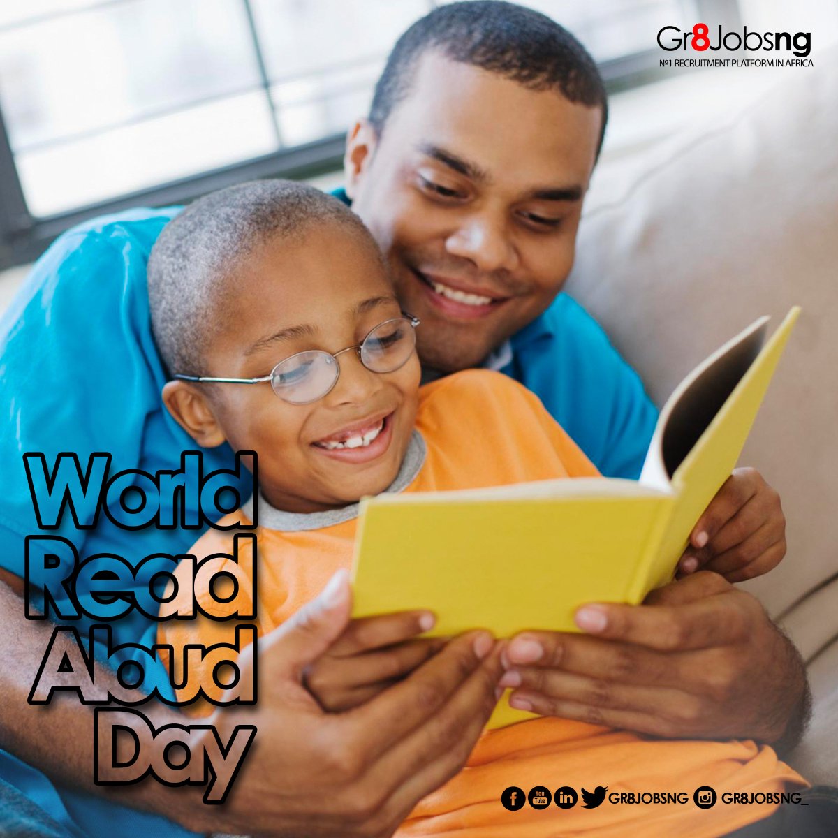 gr8jobsng's tweet photo. Reading aloud to children every day puts them almost a year ahead of children who do not receive daily read aloud @litworld.
#gr8jobsng #worldreadaloudday #teacherteacher #teacherstudent #parentchildren #reading #books #newbooks #studentstudent https://t.co/QnK1gGdrIW