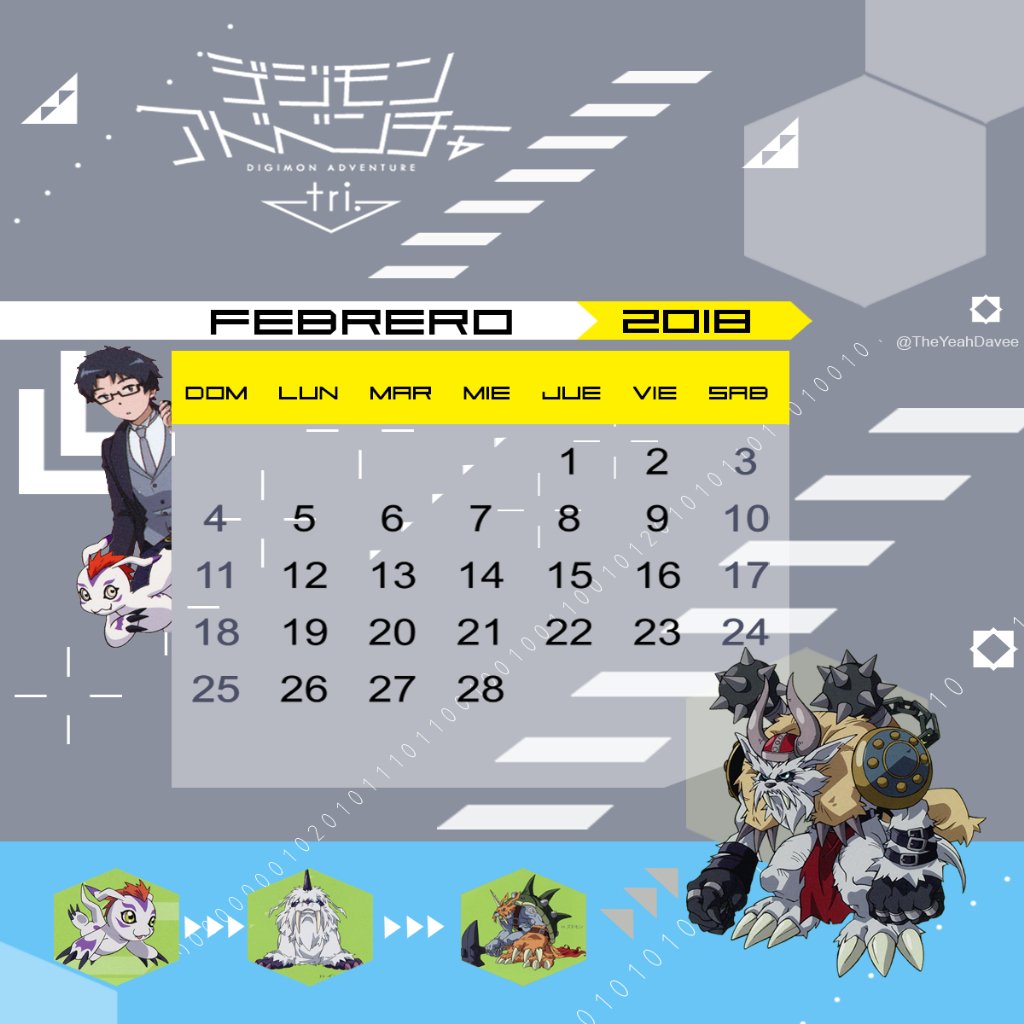 DavidR2593's tweet photo. #BienvenidoFebrero Calendario #DigimonTri Febrero 2018 📅 Espero que les guste / I hope you like #Calendar #february https://t.co/ywRb1RNjOg