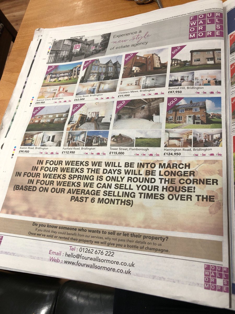 RussCowling's tweet image. In this weeks @BridFreePress another great page from one of our valued customers @FourWallsOrMore #Bridlington check out their website : fourwallsormore.co.uk if you are thinking of moving