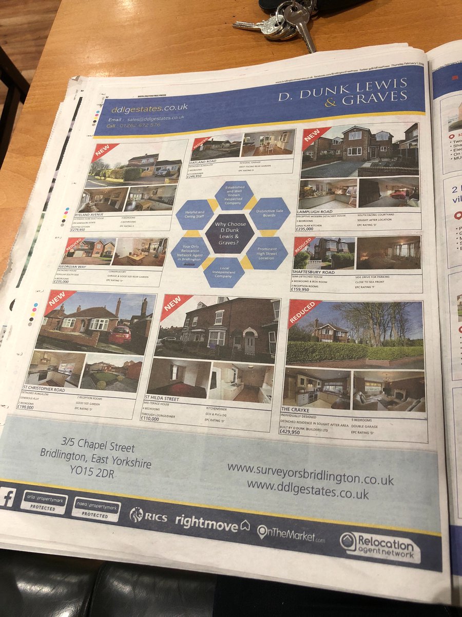 RussCowling's tweet image. In this weeks @BridFreePress another great page from one of our valued customers D.Dunk Lewis &amp;amp; Graves #Bridlington check out their website : ddlegestates.co.uk if you are thinking of moving