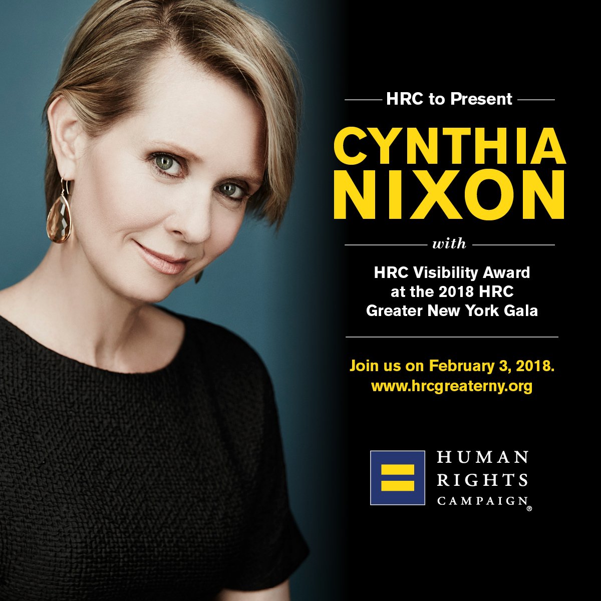 HRC to Honor Cynthia Nixon With Visibility Award at the 2018 HRC Greater New York Gala