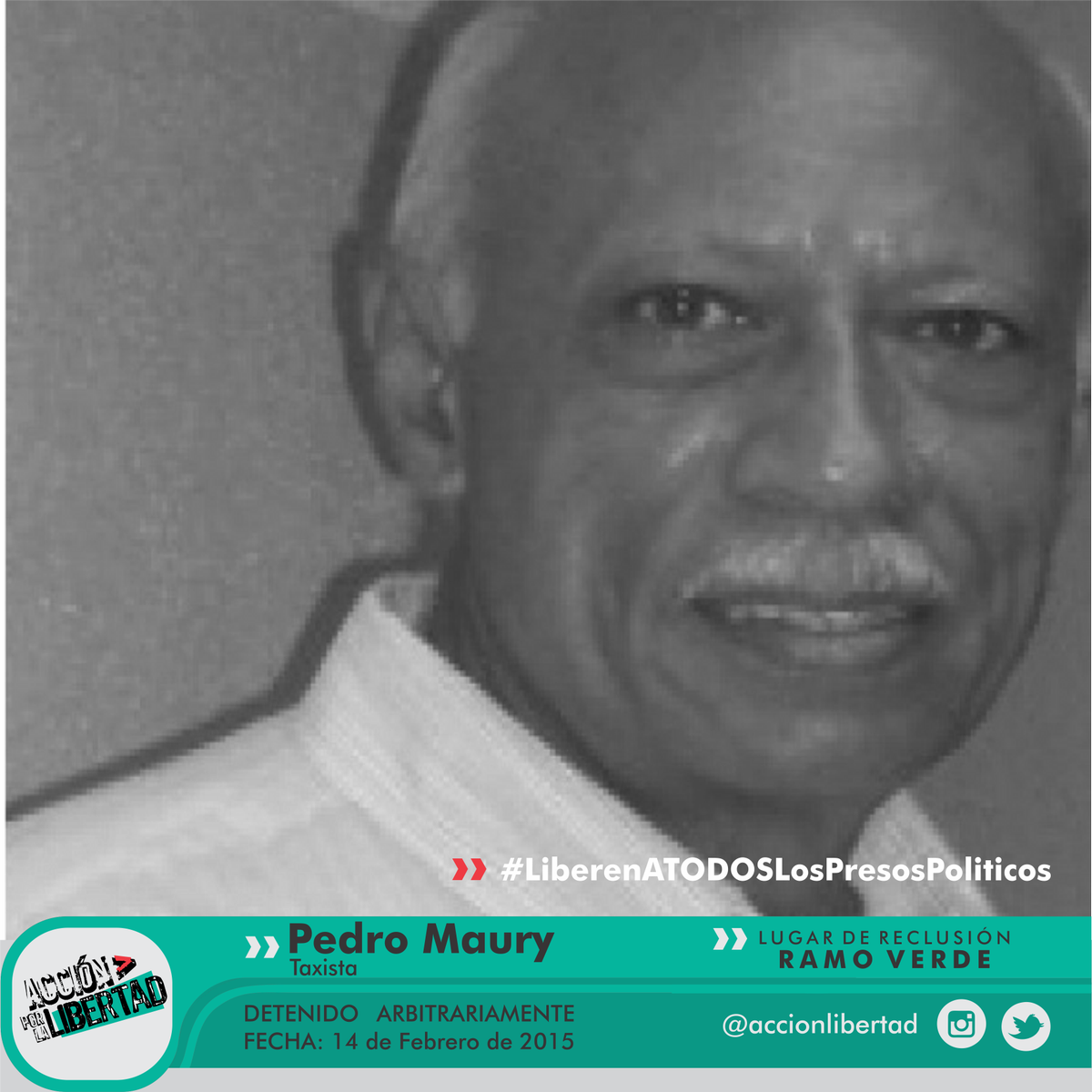 #RostrosDeLaInjusticia | 
Pedro Maury está a punto de cumplir 2 años tras las rejas. A sus 65 años padece de artrosis, hipertensión, entre otras enfermedades. Sus familiares claman por una medida humanitaria, pero el régimen no se la otorga. #LiberenATODOSLosPresosPolíticos