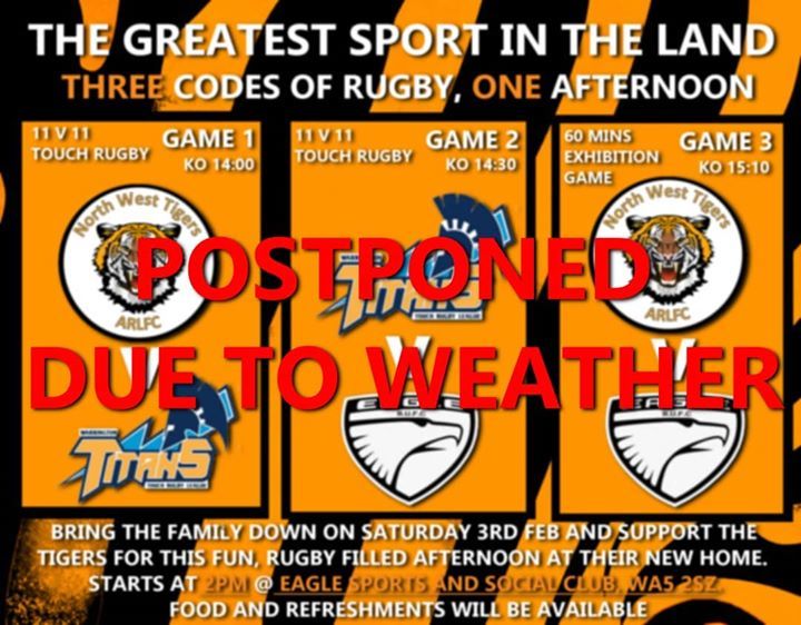 Sadly due to adverse weather conditions, the event on Saturday is postponed. We are looking to reschedule at a later date that is suitable for all teams involved, so look out for updates! #TigersFamily #JoinTheTigers