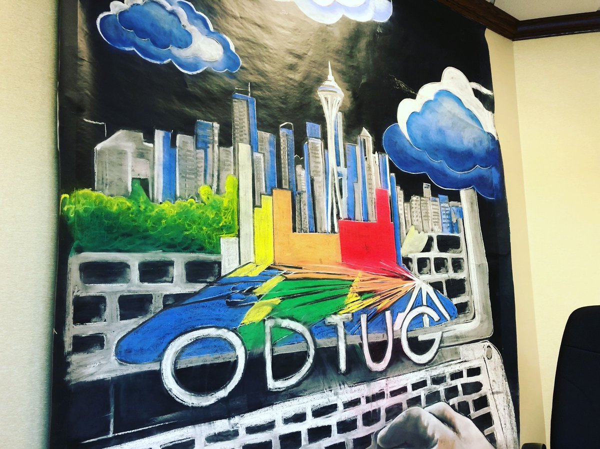 odtug's tweet photo. Who remembers the chalk artist in Seattle at #Kscope14? This awesome artwork is hung up at the ODTUG home office! #TBT https://t.co/U1T2aMHMXQ