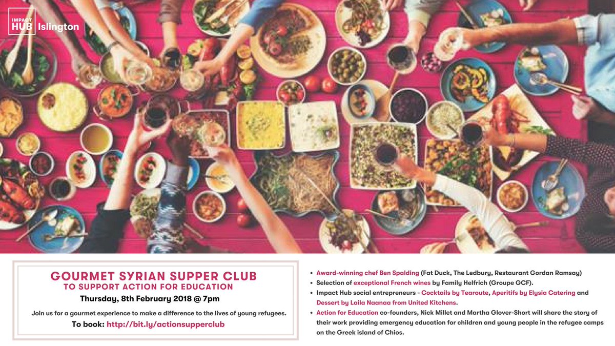 This looks amazing. Gourmet Syrian food and matched wines on 9 Feb in Lonodn, in aid of @Refugee_Ed (Action for Education) which works to provide education project for displaced communities. Link to book is bit.ly/actionsuppercl…. #wine #winelover