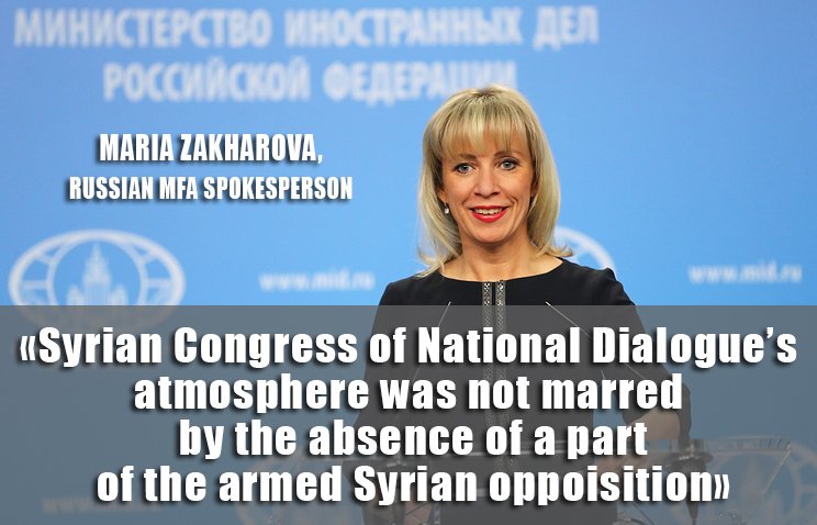 EmbassyofRussia's tweet photo. Russian MFA Spokesperson #Zakharova: Decision of a part of Syrian armed opposition not to attend the #SyrianCongress in Sochi was a political mistake. However, the forum’s atmosphere was not marred by those people’s absence https://t.co/tefa3sLP7G https://t.co/gmYcKWTYPw