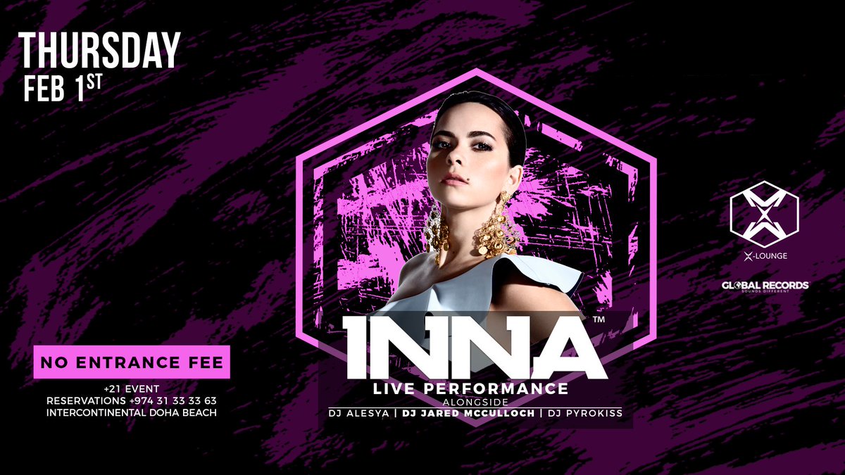 IconicQatar's tweet photo. Tonight! @Inna on stage! LIVE in #Doha #Qatar #XLoungeDoha alongside @JaredMcCulloch @Pyrokiss and #Alesya in the mix! https://t.co/KBYqLjwwDx