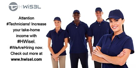 Hwiselinfo's tweet photo. Attention #Technicians! Increase your take-home income with #HWisel. #WeAreHiring now. Check out more at. https://t.co/l7ONw8sgUm https://t.co/fl07DkN0Ns