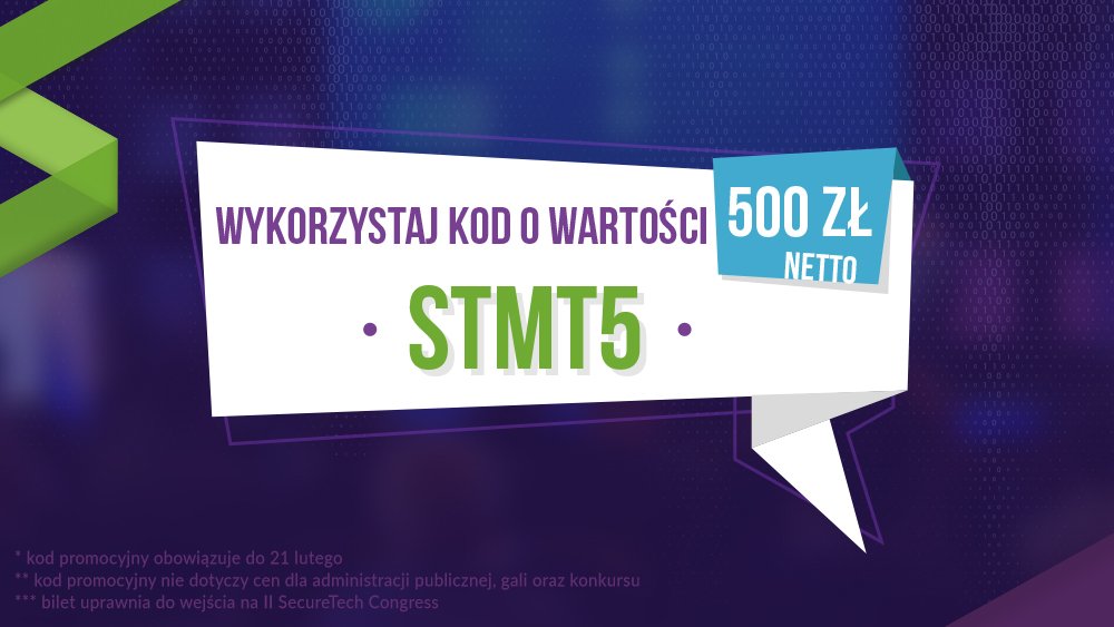 SecureTechPL's tweet image. PROMOCJA! Tylko do 21 lutego za bilet na #SecureTech2018 zapłacisz o 500 zł mniej! 😍👉securetechcongress.pl/bilety/ #secure #cyber #cyberdefence #security #cybersecurity #cyberthreats #ticket #Promotion