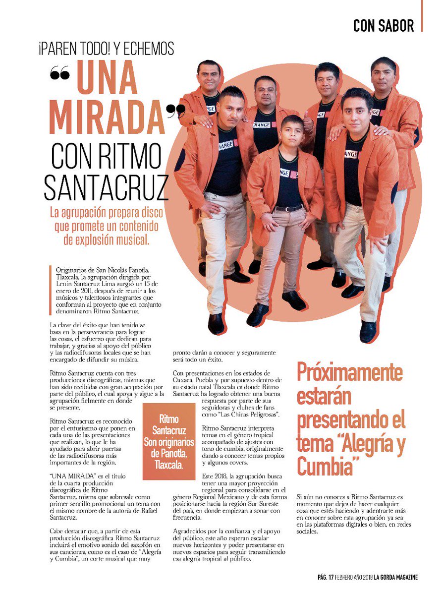 ritmo_santacruz's tweet photo. Agradecemos el reportaje de la revista grupera La Gorda Magazine. https://t.co/N0wshaghAZ