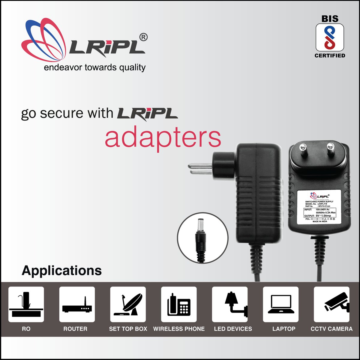 LRIPL's tweet photo. Bringing you complete range of adapters. LRIPL #adapters are aesthetically designed & give you assurance of #quality and #durability. #LRIPL_Adapters #STB_Adapter #Wirelessadapter #CCTV_Powersupply #DCAdapters #Powersupply #Laptopcharger https://t.co/es5HwIDOby