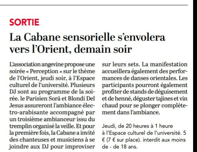 La Cabane Sensorielle remercie Le Courrier de l'Est 🤣 
On se voit ce soir !😉
#cestlintentionquicompte <a href="/courrierouest/">Le Courrier de l'Ouest</a> 
==> facebook.com/events/6162142…