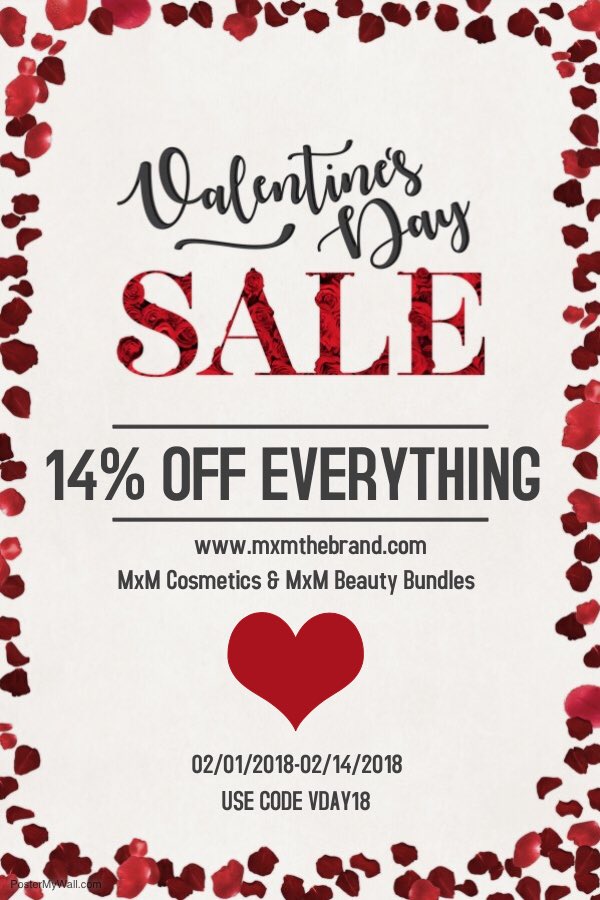 mxmCosmetics_'s tweet image. 14% OFF EVERYTHING MXM USE CODE VDAY18 AT CHECKOUT AT MXMTHEBRAND.COM