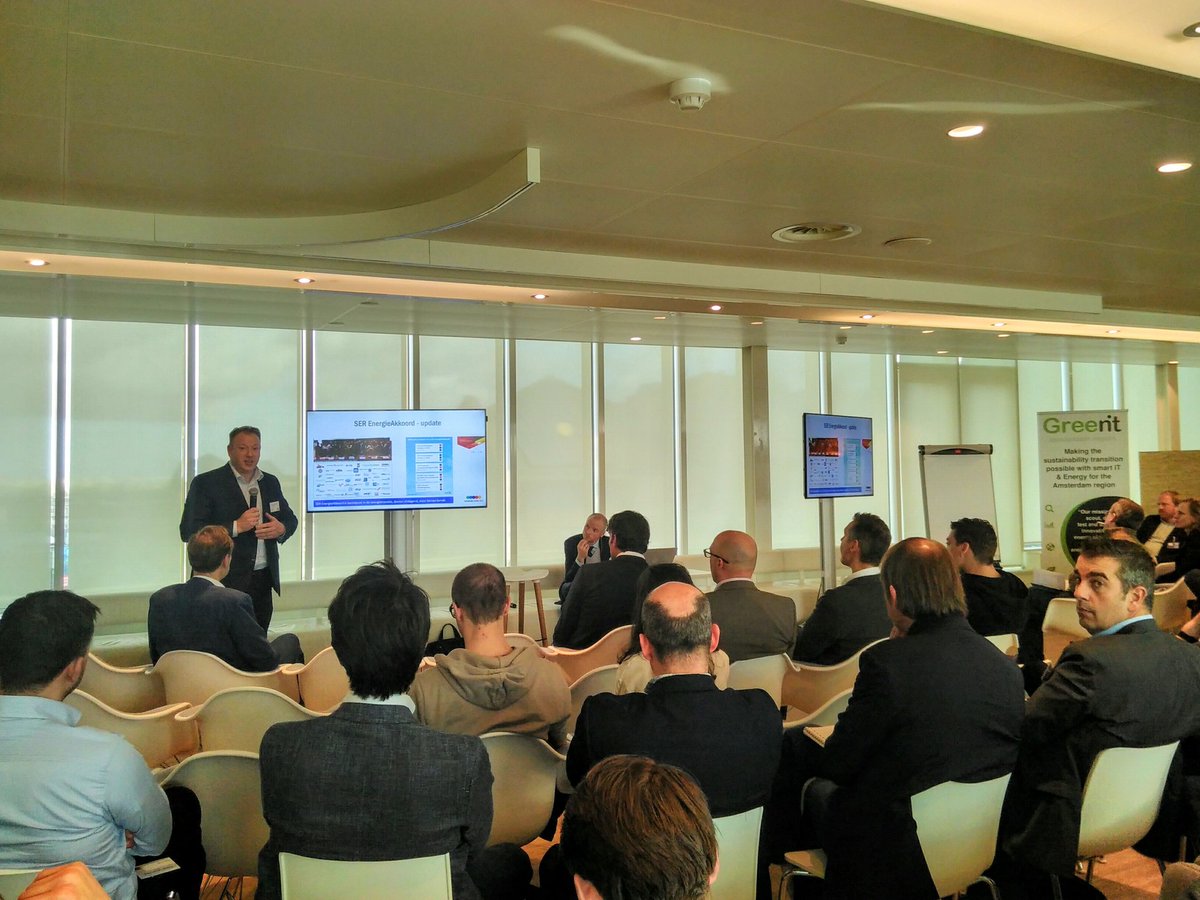 Concrete policies needs to developed to achieve #EnergyEfficiency &amp; #Sustainable #IT. Jeroen van der Tang from @Nederland_ICT presents the #EnergieAkkord ambition for 2030