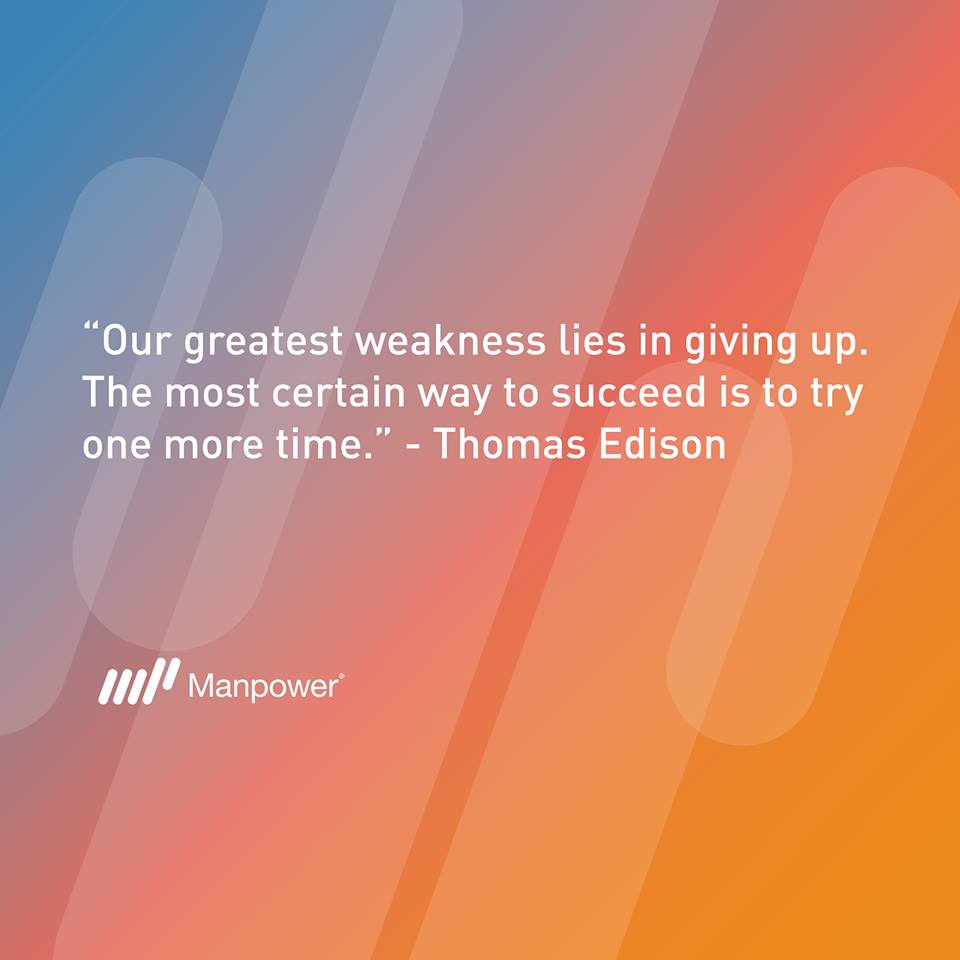 ManpowerWichita's tweet photo. Here is a little motivation for you: It often seems like giving up is the easier option, but trying one more time will help you succeed. #ThursdayThoughts https://t.co/5NUkuXjrKy