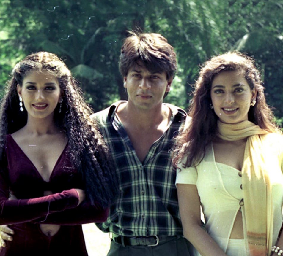 filmfare's tweet photo. #ThrowbackThursday. Here is a still from #Duplicate of @iamsrk with the two lovely leading ladies @iam_juhi and @iamsonalibendre. https://t.co/AKoz5zVKgZ