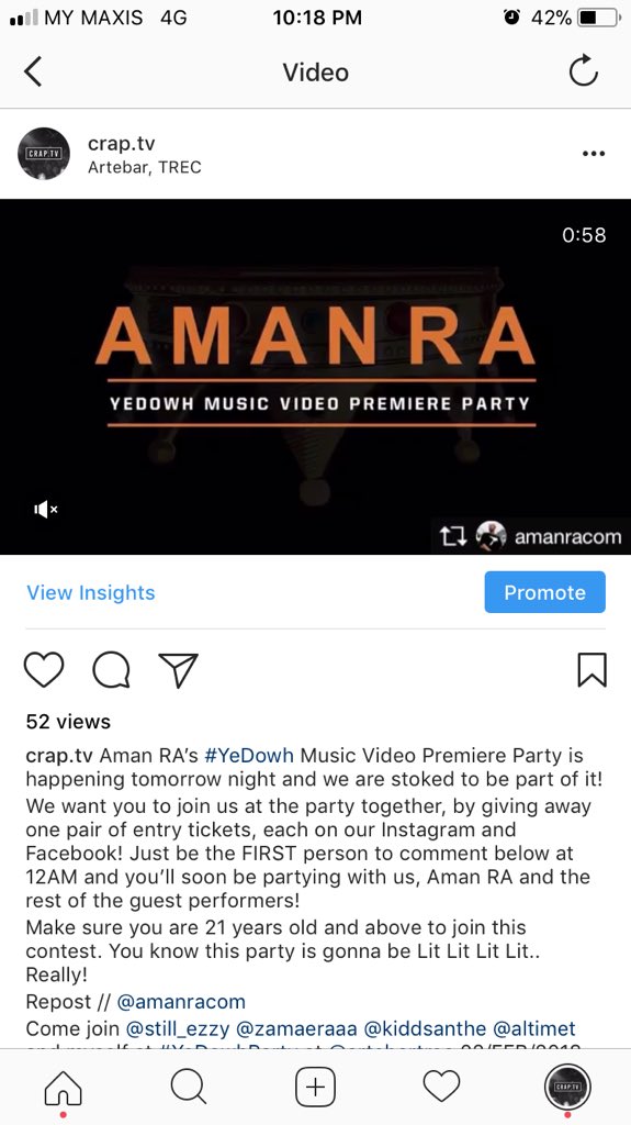 IamCrapTV's tweet photo. We’re having a giveaway contest to @amanracom ‘s #YeDowh Music Video Premiere Party on our FB and IG! Come and join our contest and lets party together tomorrow! ‘Cause you know the party’s gonna be Lit Lit Lit Lit Lit... Really! 
#YeDowhParty #AmanRA https://t.co/X6MlYeLBcO