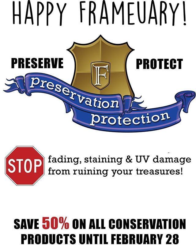 leframeshoppe's tweet image. It’s February 1 which means the start of our Frame-uary event! This year we’ve decided to make it our mission to protect and preserve your cherished items by offering 50% off of all conservation products! So come on in for some custom framing now! #beaco… ift.tt/2nBwGlt