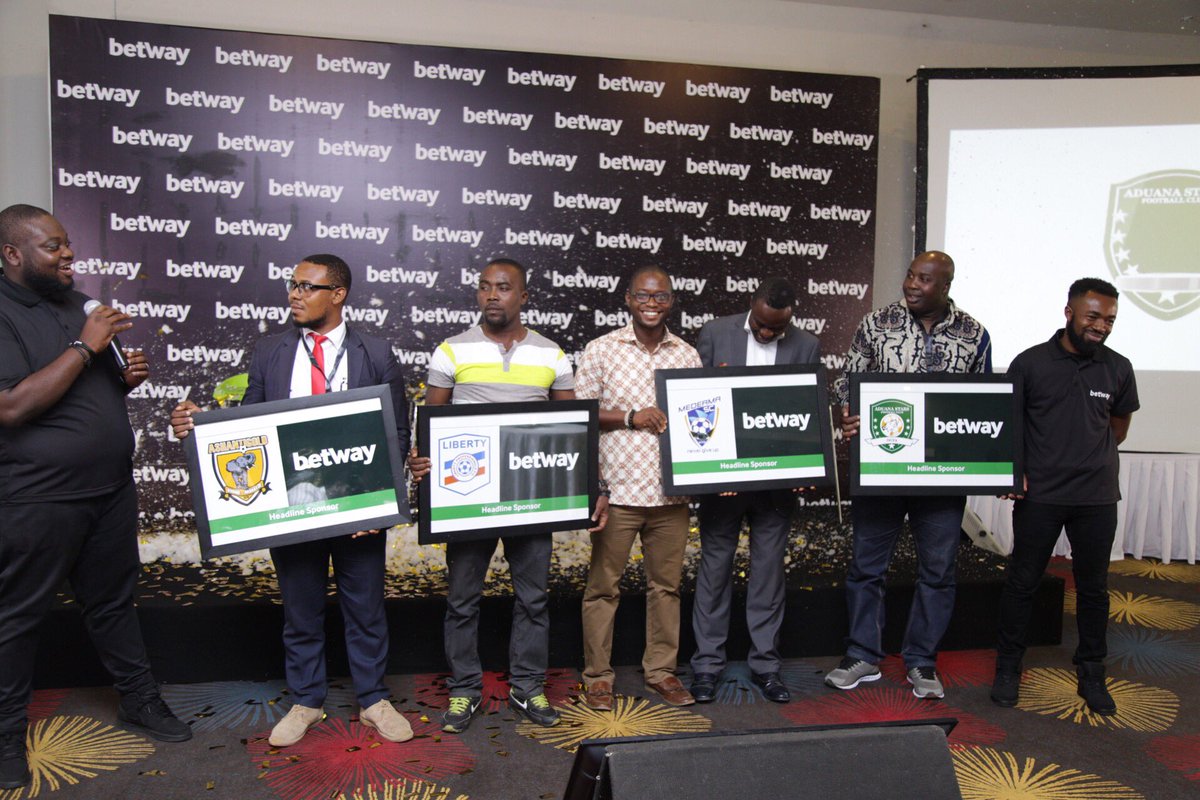 IamDeeMerlon's tweet photo. It’s a milestone  for Ghana 🇬🇭 Sports as @betway_gh announces a Sponsorship for 4 Premier League clubs.

Congratulations @MedeamaSC @LibertyProfFC @ashgoldsc @AduanaStarsFc 

#BetwayghTL2018 #BetwayBig4 @betway_gh https://t.co/fM2mbQbpHS