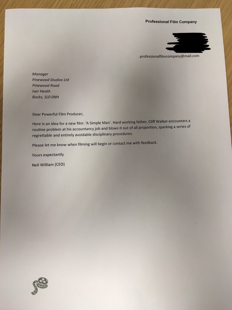 ProfFilmCo's tweet photo. My first film idea, sent off to Pinewood studios. #film #movies #Sundance #HarveyWeinstein https://t.co/XK19amhf3U