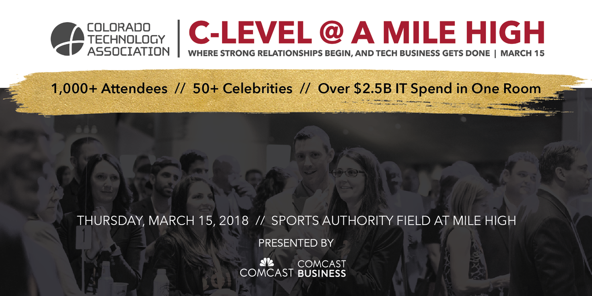 ColoTechAsn's tweet photo. Build relationships with CO’s tech elite, bid on C-Level Celebrity meetings and show your support by attending at CTA’s largest annual fundraiser #CLevel2018 >> https://t.co/mWAqoZPS1l https://t.co/9SN79t4uYA