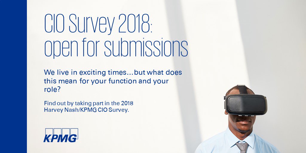 kpmguk's tweet photo. Participate in the 2018 #CIO Survey, which asks your opinion on emerging #IT and operational trends for the year ahead https://t.co/8m2PWteZWo https://t.co/dfePb32Zro