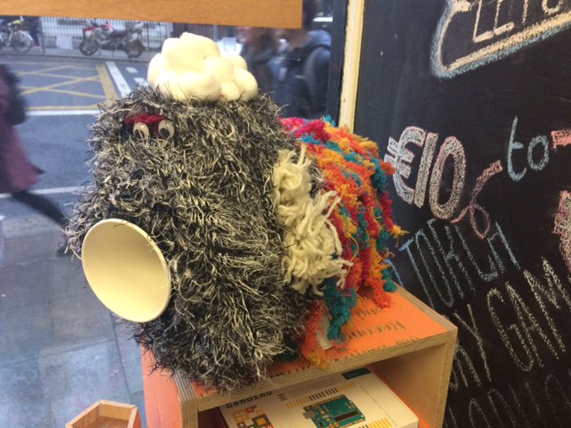 Say hello to MAKESHOP's newest pet! He's an FM radio dog - the eyes are tuning and volume knobs. But what should we call him?