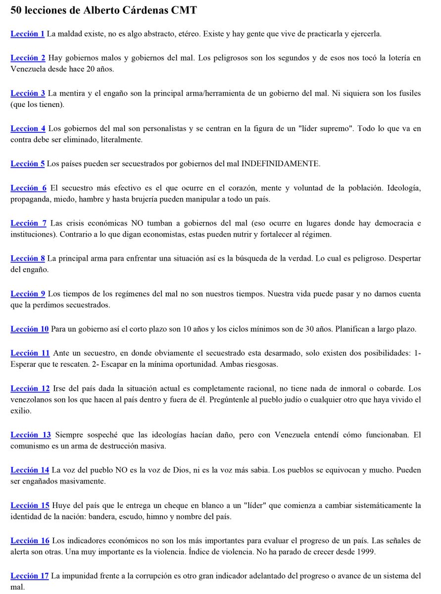 LuzmilaPerdomo's tweet photo. Le prometí a @acardenasfx que iba hacer una recopilación de sus 50 lecciones que publicó por esta vía hace días. De las cuales, todas, retumban en mi mente. A mi juicio, uno de los mejores "análisis" que he leído. Vale la pena leerlas, releerlas y tenerlas muy presentes. https://t.co/JLnRYJcNwv