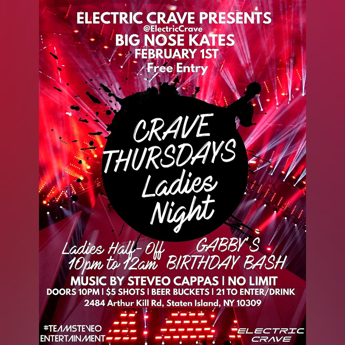 ElectricCrave's tweet photo. #ElectricCrave presents #CraveThursdays, LADIES NIGHT at #BigNoseKates in #StatenIsland EVERY THURSDAY! 🍻 LADIES 10PM-12AM HALF-OFF! $5 Shots, Buckets of Beer 🍺 $14 domestic, $20 imported! 10PM START ⏰ Info: 718-689-4894 📲 21 to Enter!
2484 Arthur Kill Rd, SINY 10309 https://t.co/cxdC1CzqiW