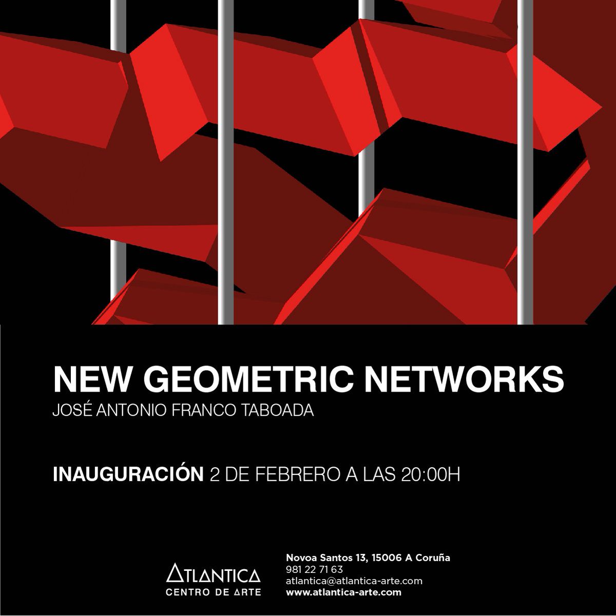 atlanticarte's tweet photo. Mañana vuelve a Atlántica el artista José Antonio Franco Taboada con su nueva exposición 🔺NEW GEOMETRIC NETWORKS🔺
¡Te esperamos! https://t.co/bbBwZlOIrg