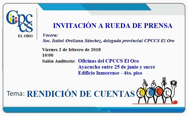 Se invita a los medios de comunicación a Rueda de Prensa para dar a conocer a la ciudadanía sobre el proceso de #RendicionDeCuentas