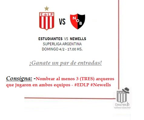 ¡Empezó el año y tenemos plateas para vos! El domingo <a href="/EdelpOficial/">Estudiantes de La Plata</a> enfrenta a #Newells y podes ser parte. Contesta la trivia por mensaje privado, RT y ya estas participando. #VamosPincha 🇦🇹