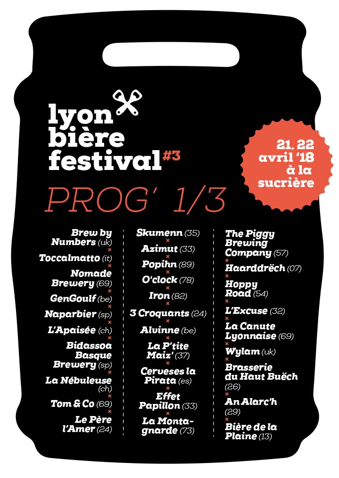 [Lyon Bière Festival - LA PROG'] 1/3
La suite arrive bientôt... 🍻
<a href="/BrewByNumbers/">Brew By Numbers</a> <a href="/Toccalmatto/">Birra Toccalmatto</a> <a href="/Naparbier/">Naparbier</a> @BidassoaBB <a href="/LaNebuleuseCo/">La Nebuleuse</a> <a href="/leperelamer/">Le Père l'Amer</a> <a href="/Skumenn/">Brasserie Skumenn</a> <a href="/BrasseriePOPIHN/">Brasserie POPIHN</a> <a href="/IronBrewery/">David Garrigues</a> <a href="/3croquants/">Brasserie3Croquants</a> @alvinnebeer <a href="/CervesaLaPirata/">La Pirata</a> <a href="/wylambrewery/">Wylam Brewery</a> <a href="/alarc_an/">Brasserie An Alarc'h</a> &amp; more