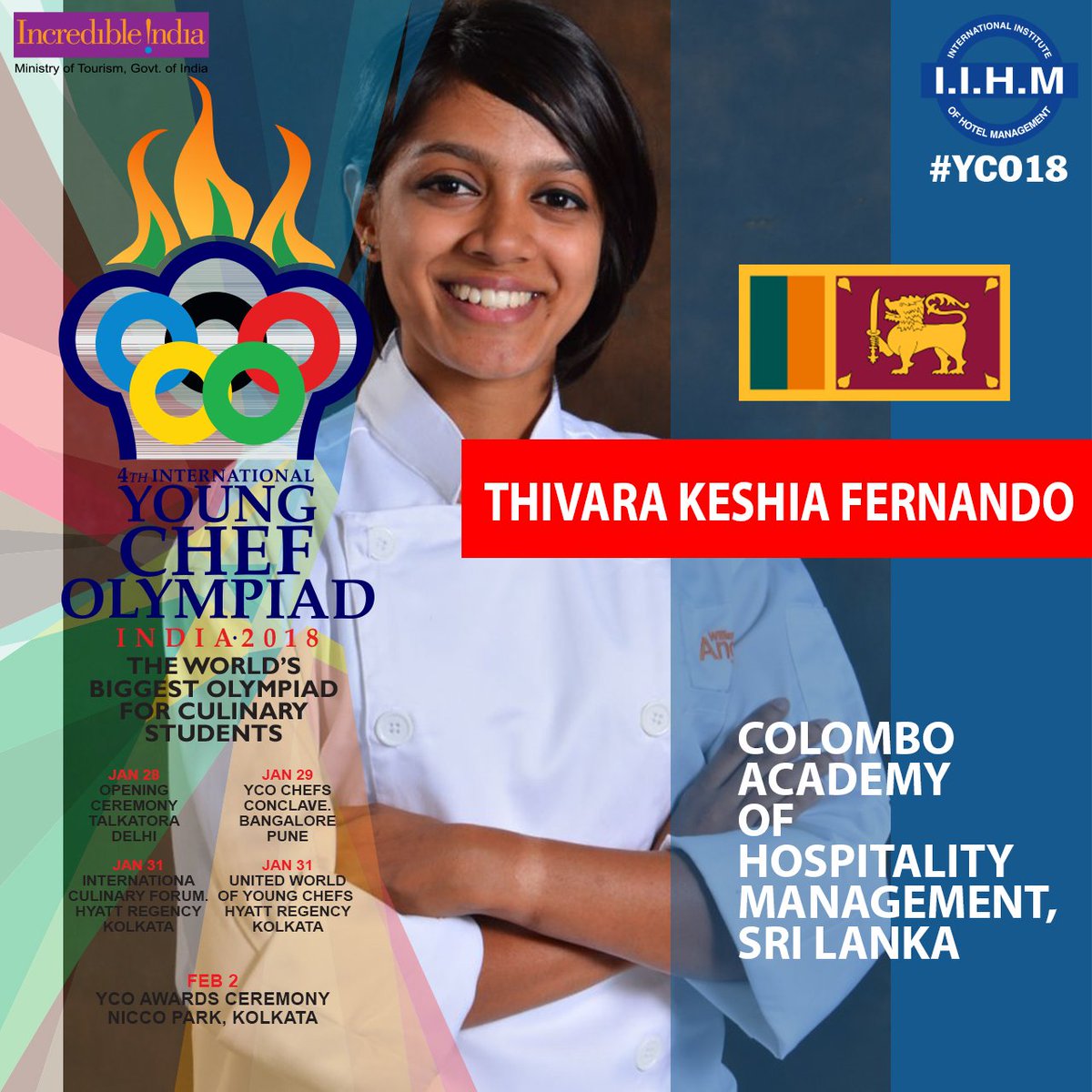 ycolympiad's tweet photo. Team Sri Lanka (Thivara Keshia Fernando of Colombo Academy of Hospitality Management)
#Top10 #YoungChefOlympiad2018 
@incredibleindia @TourismBengal @subornobose https://t.co/M8Di8CjwSk