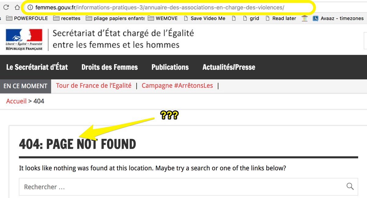 .<a href="/Egal_FH/">Ministère chargé de l'égalité et de la diversité</a> #Erreur404 sur votre site officiel pour trouver et contacter une association spécialisée dans la lutte contre les violences faites aux femmes... #MeToo