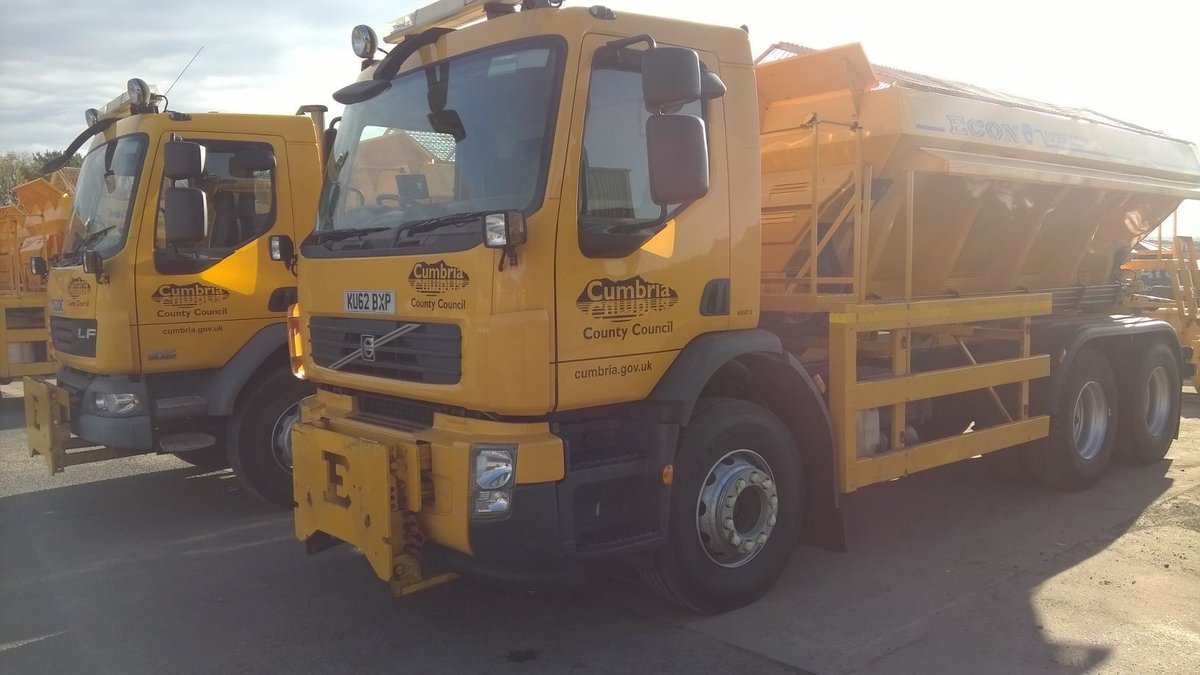 WandFHighways's tweet photo. Afternoon #gritting underway on many priority routes across #Cumbria. Some crews will be out again tonight patrolling and treating routes from 8pm. Full plans: https://t.co/TfeZvswmES Sub-zero road temps expected overnight. Please take care and drive to the conditions https://t.co/2g2AhLtKlq
