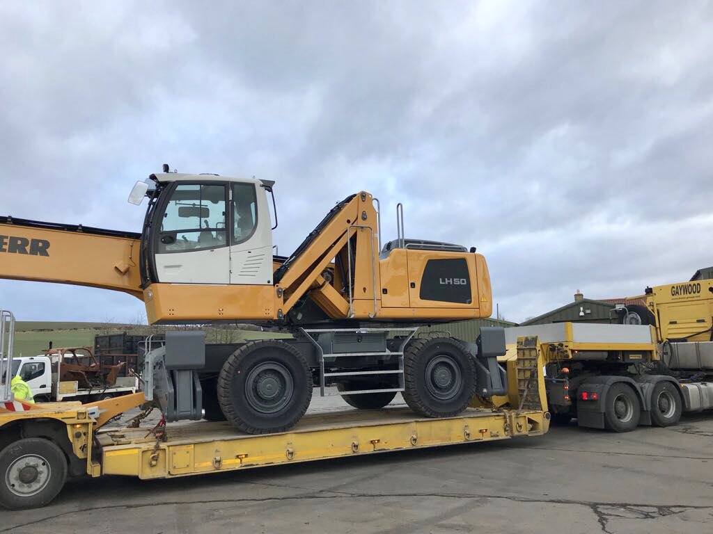 The new Liebherr LH50 mobile crane arriving at the J. Denham Metals Bishop Auckland yard today, I hope it gets offloaded quickly the yards busy.

Todays arrival marks the first of the ongoing investments the company has planned for 2018.