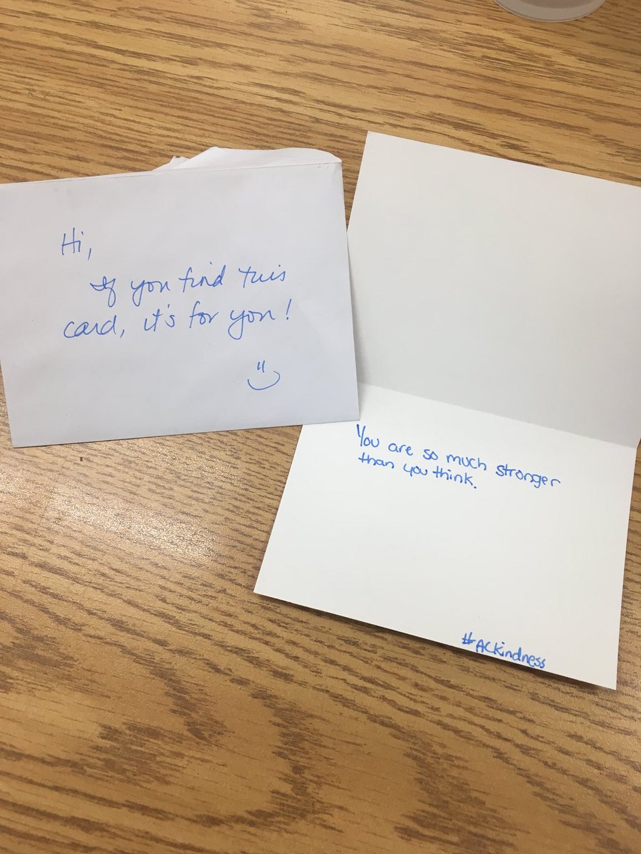 caranmcorbett's tweet photo. Found this card in my spot in class. What a cute and uplifting idea. #ACKindness https://t.co/ObK8dCAvUY