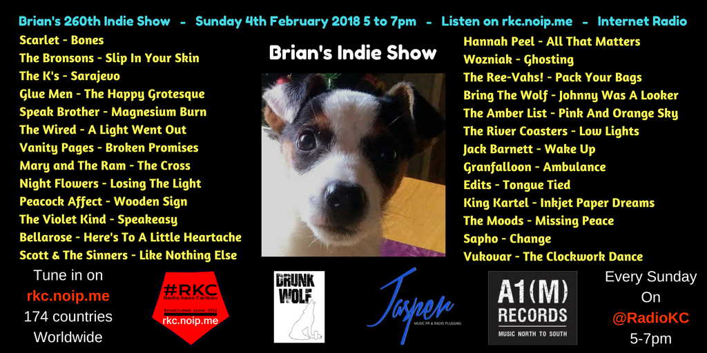 Brian's Indie Show this Sunday 5-7pm on <a href="/RadioKC/">#𝗥𝗞𝗖</a> 

#InternetRadio

Tracks by:

<a href="/scarletbanduk/">SCARLET.</a> 
@BronsonsLive 
<a href="/TheKsUK/">THE K'S</a> 
<a href="/Gluemenband/">Christine</a> 
<a href="/SpeakBrotheruk/">Speak, Brother</a> 
<a href="/__thewired/">THE WIRED</a> 
<a href="/vanity_pages/">Vanity Pages</a> 
<a href="/MaryAndTheRam/">Mary and The Ram</a> 
<a href="/Night_Flowers_/">Night Flowers</a>
<a href="/peacockaffect/">Peacock Affect</a> 
<a href="/thevioletkind/">The Violet Kind</a> 
<a href="/bellaroseband/">Bellarose</a> 
<a href="/scottswainmusic/">Scott Swain Music</a>