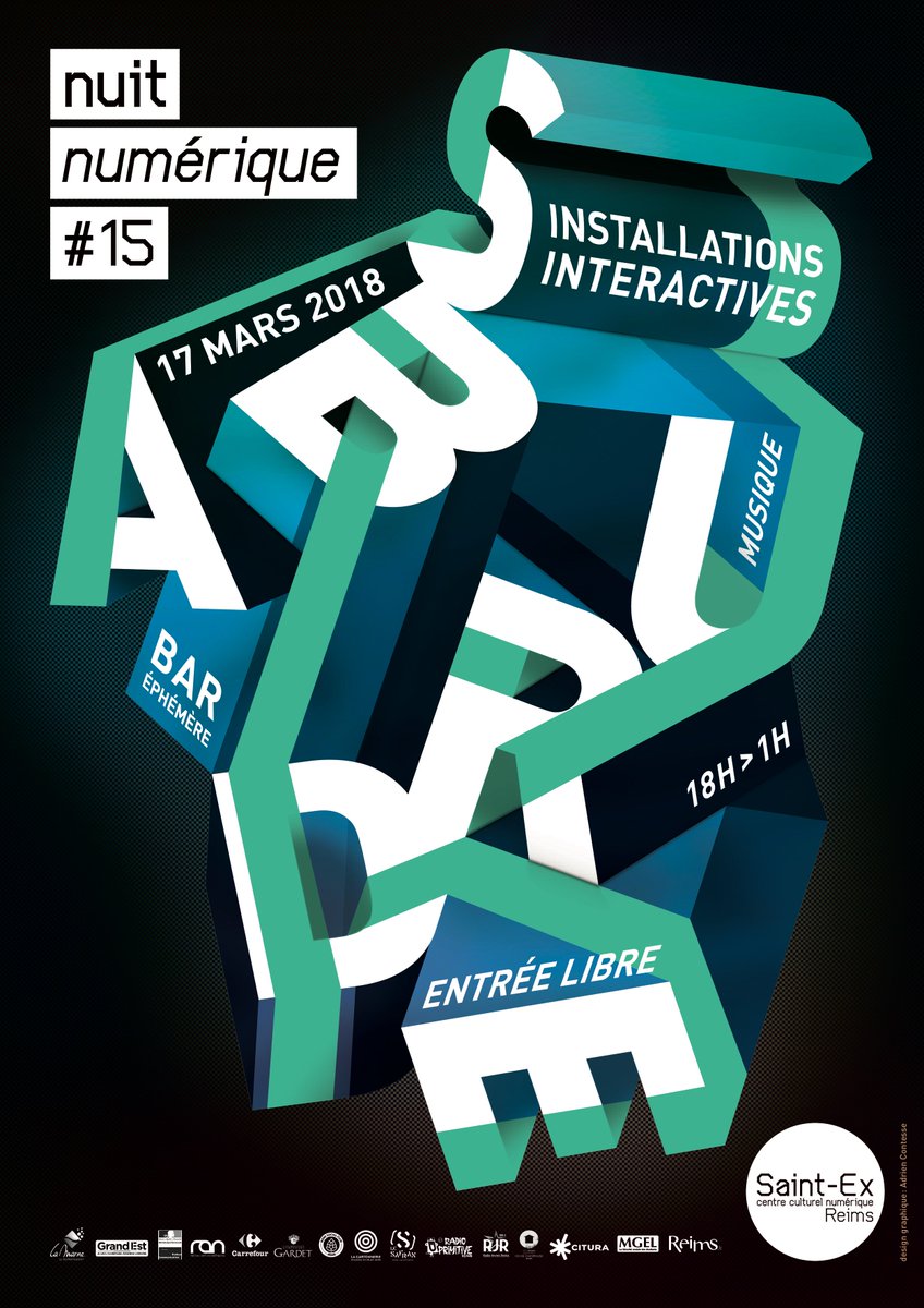 SaintexReims's tweet photo. nuitnumérique#15 / événement autour des cultures numériques et digitales. Parcours d'oeuvres interactives d'artistes internationaux + bar + musique 
entrée libre de 18h à 1h. SAM 17 MARS https://t.co/vMdkFOz7FD